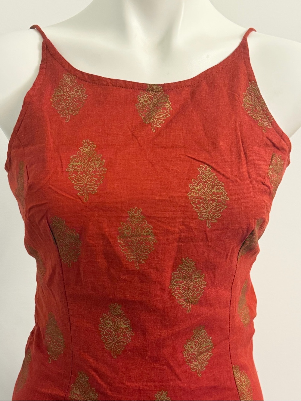 Free People Rust Orange Midi Dress w/Gold Motif & Tassels - Picture 2 of 6